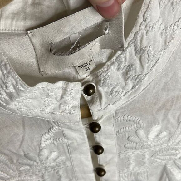 ❤️White Embroidered Long Sleeve Shirt Dress Kurta Size Medium - Picture 3 of 5